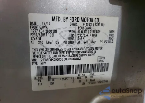 2013 Ford Edge Se from USA, damaged, VIN 2FMDK3GC8DBB56882